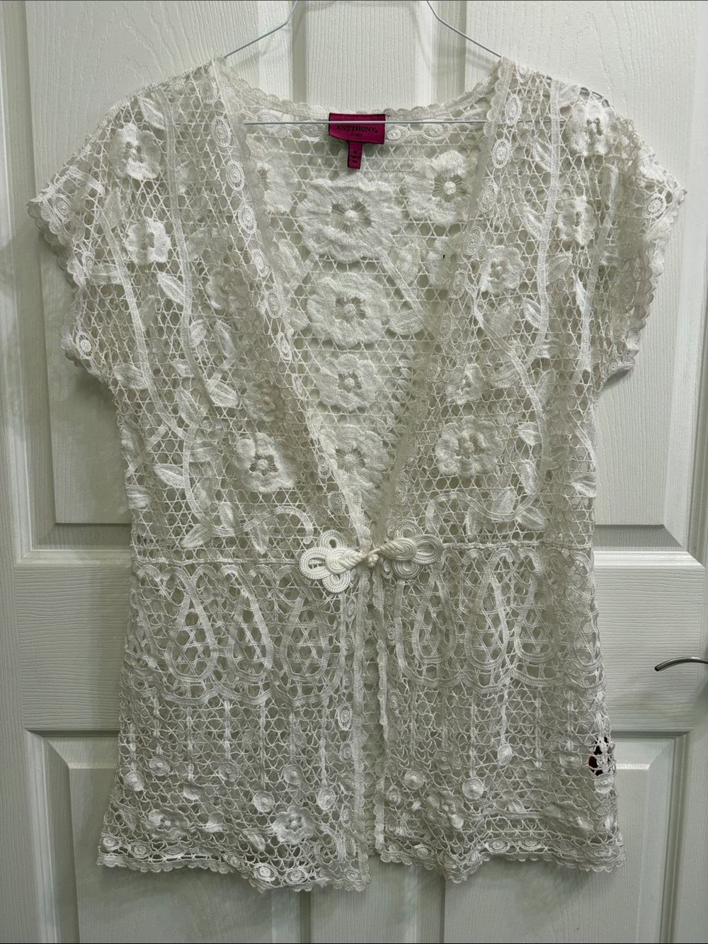 Antthony Ivory Crochet Lace Swim Coverup with Knot Tie